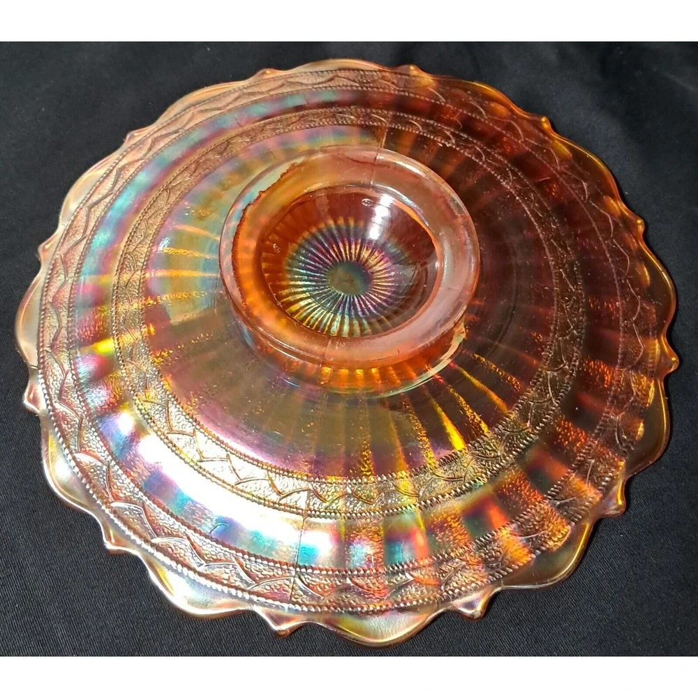 Fenton‎ Stippled Rays with Scale Band Marigold Carnival Glass Plate Antique 7